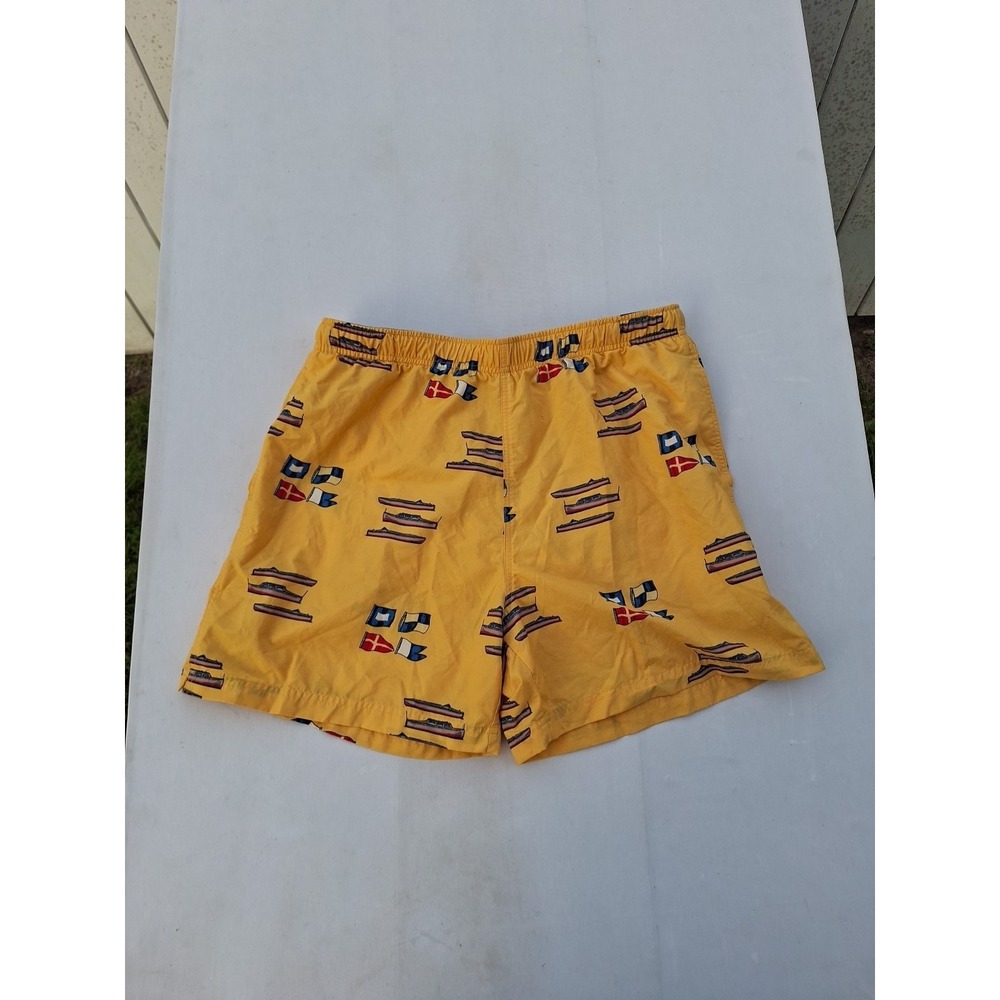 Jantzen Swim Trunks All over Print Boats Flags Mens XL Yellow‎ Sailing Boating